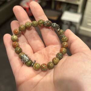 Green Jasper gemstone bracelet with silver spacers
